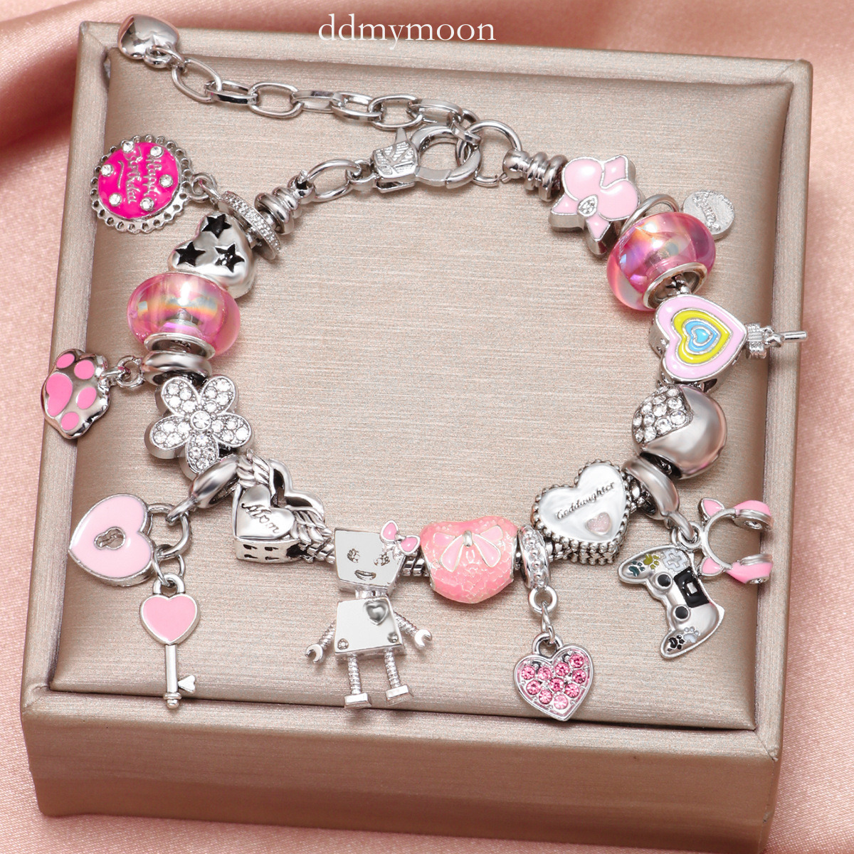 Hot Selling Cartoon Pink Beaded Bracelet Combination Set DIY Three-Dimensional Children's Cute Handmade Jewelry Gift ddmymoon