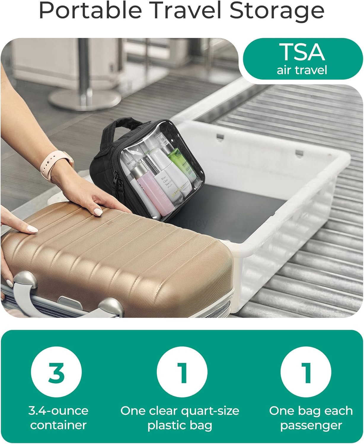 Clear TSAApproved Toiletry Bag Large Opening Quart Sized Makeup Bag with Handle Double Zipper Clear Cosmetic Organizer for WomenW250913