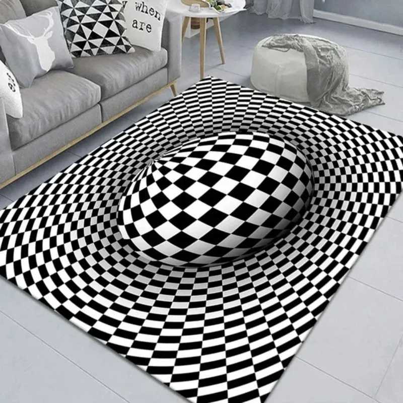 Teenager 3D Effect Vortex Illusion Carpet Entrance Living Room Bedroom Rug Geometric Optical Doormat Illusion Home Decor Mat C250913