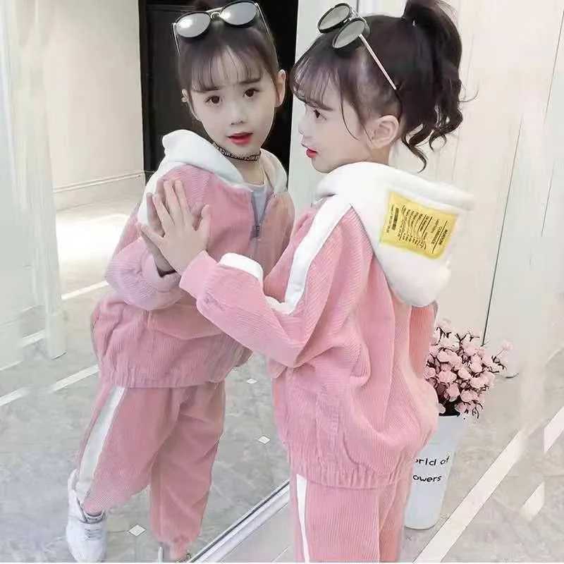 Hoodies Set Corduroy Coat Pants Fleecelined Girls Fashion Clothes 4yrs Girl Long Sleeve Autumn Winter Wear Girls Sets 2025 C250913