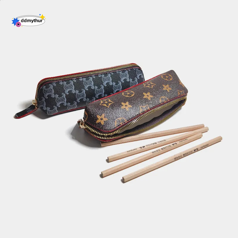 wholesale Simple Printed Pattern Brown Classic Vintage Leather Case Large Capacity Pencil Bag Bun Style 250818 ddmythur
