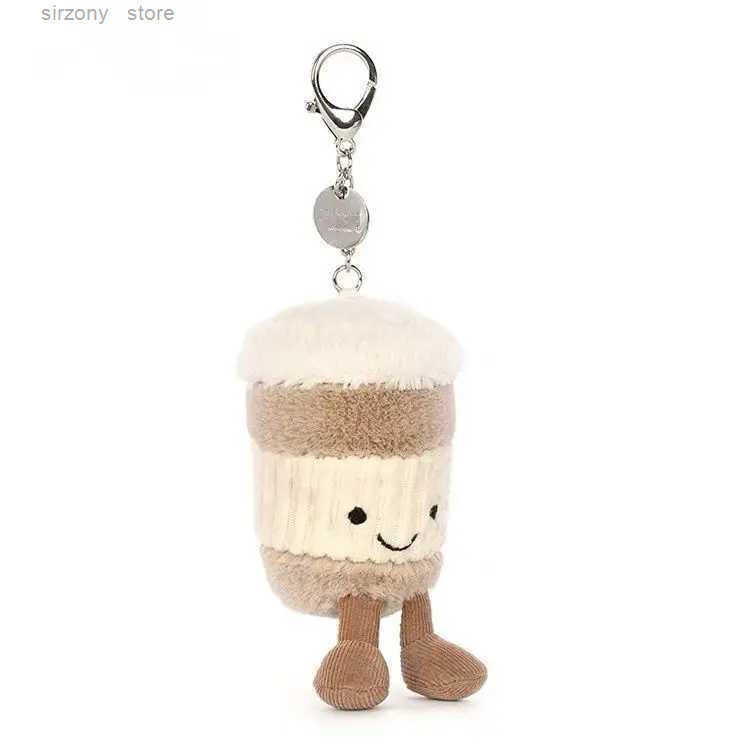Cute Cat Keychain 15cm Jelly Cat Coffee Cup Pendant Fun Stuffed Animal Bag Charm US EU Gift Z250911