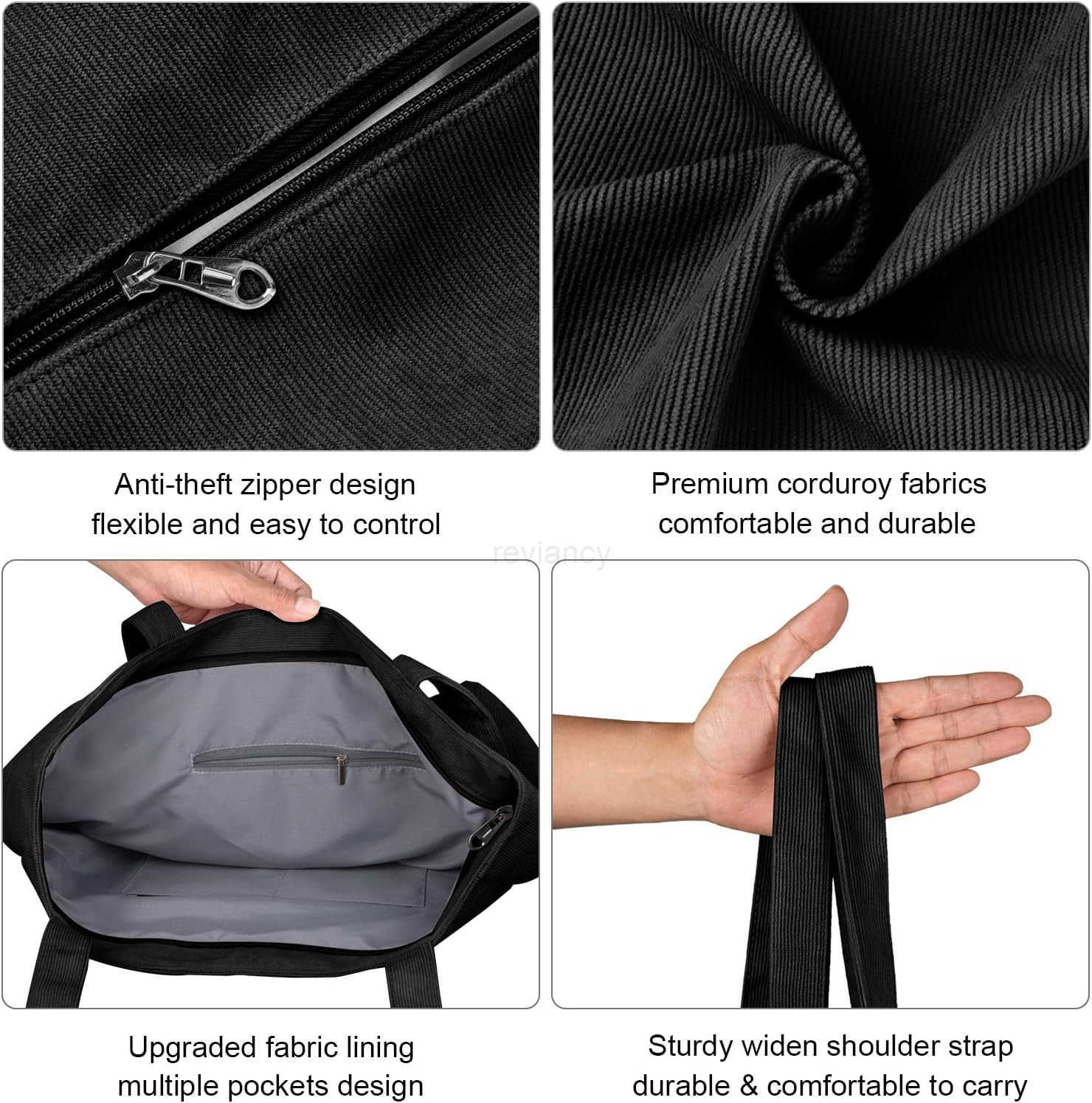 Corduroy Tote Bag for Women with Zipper Large Shoulder Bag Handbag for Work School Shopping Travel Gym VacationW250912