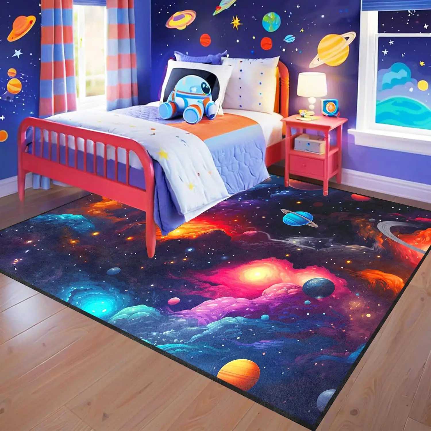 Galaxy Space Rug for Kids Bedroom Universe Nebula Star Carpet Educational Outer Space Theme Play Mat for Boys and Girls C250913