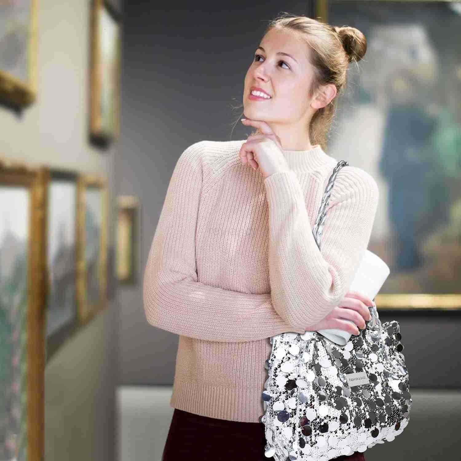 Sparkly Purses for Women Womens Totes Bags with Zipper and Leather Handle Trendy Glitter Purses for WomenW250913