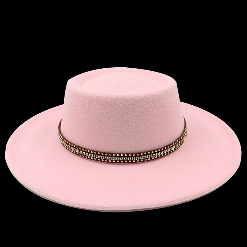Pink fedora hat 8cm concave convex top womens jazz hat mens classic flat top fedora hat classic 250912