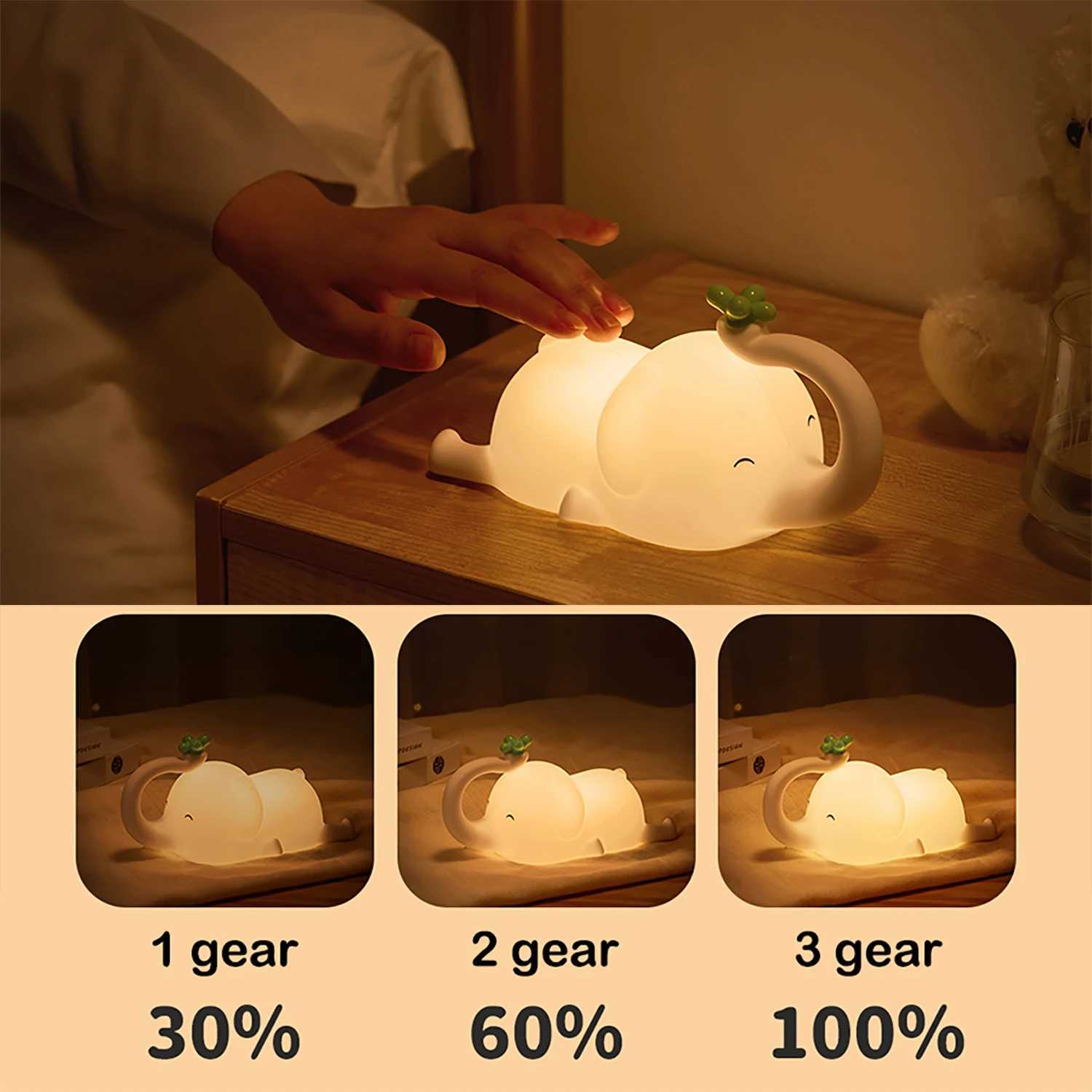 Children Silicone Night Light Cute Elephant Baby Dimmable Timed Sleeping Night Lamp for Bedside Bedroom Decoration Gift Birthday C251122