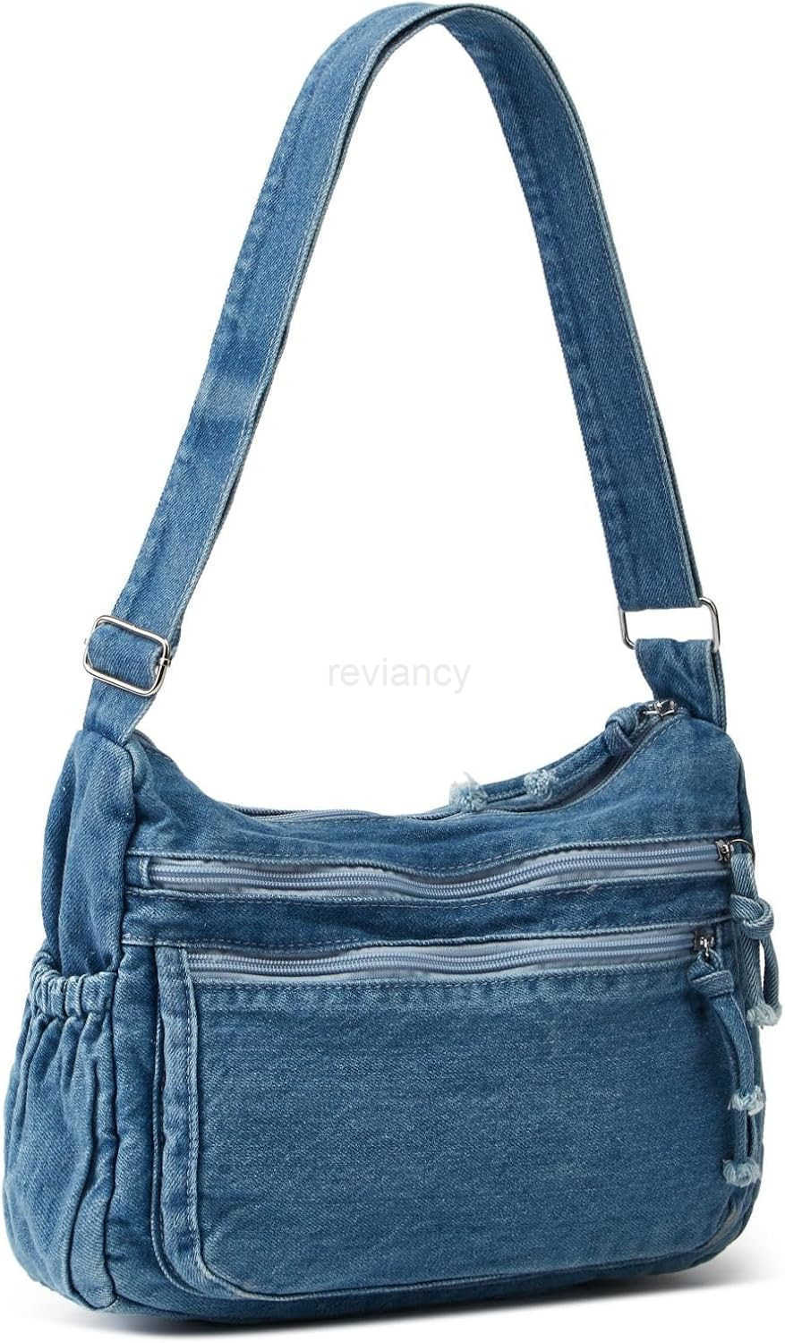 Womens Retro Large Canvas Denim Shoulder Bag Denim Crossbody Handbags Casual Style Lightweight Tote PurseW250913
