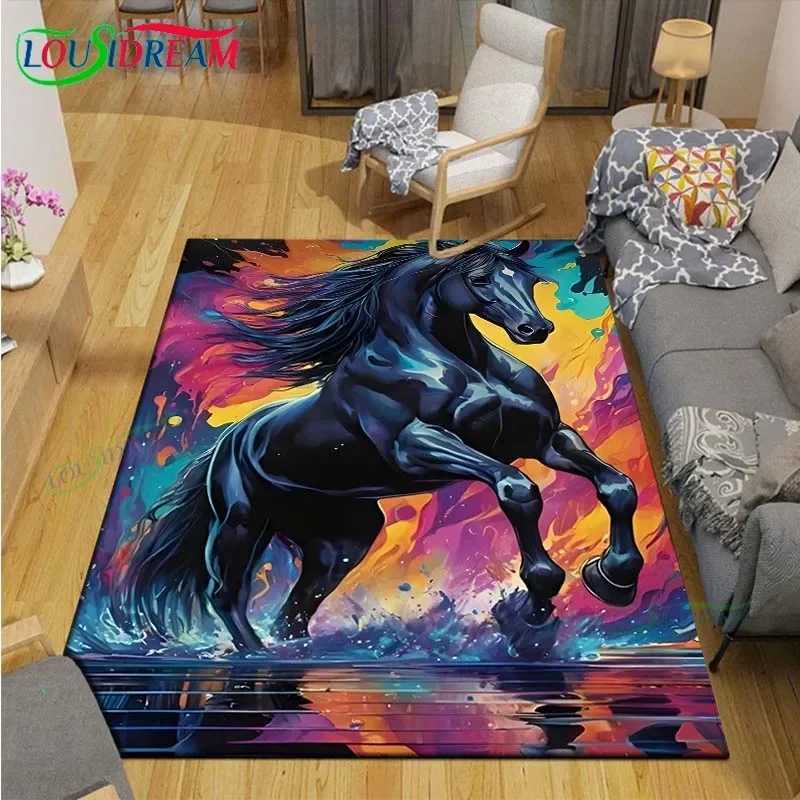 3D Realistic Horse Print Area Rug NonSlip Large Carpet for Living Room or Kids Bedroom Artistic Home Decor Floor Mat C250913