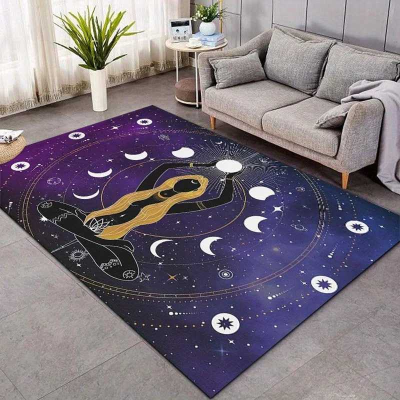 Mystical Goddess Moon Phases Rug Celestial Art Boho Chic Living Room Decor Anti slip carpet can be machine washed C250913