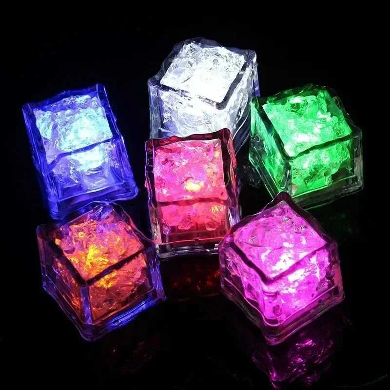 6Pcs LED Luminous Ice Cube Toy Glowing Colorful Sensor Light for Kids Bath Party Bar Wine Glass Water Decor Festival Night Light C2509131