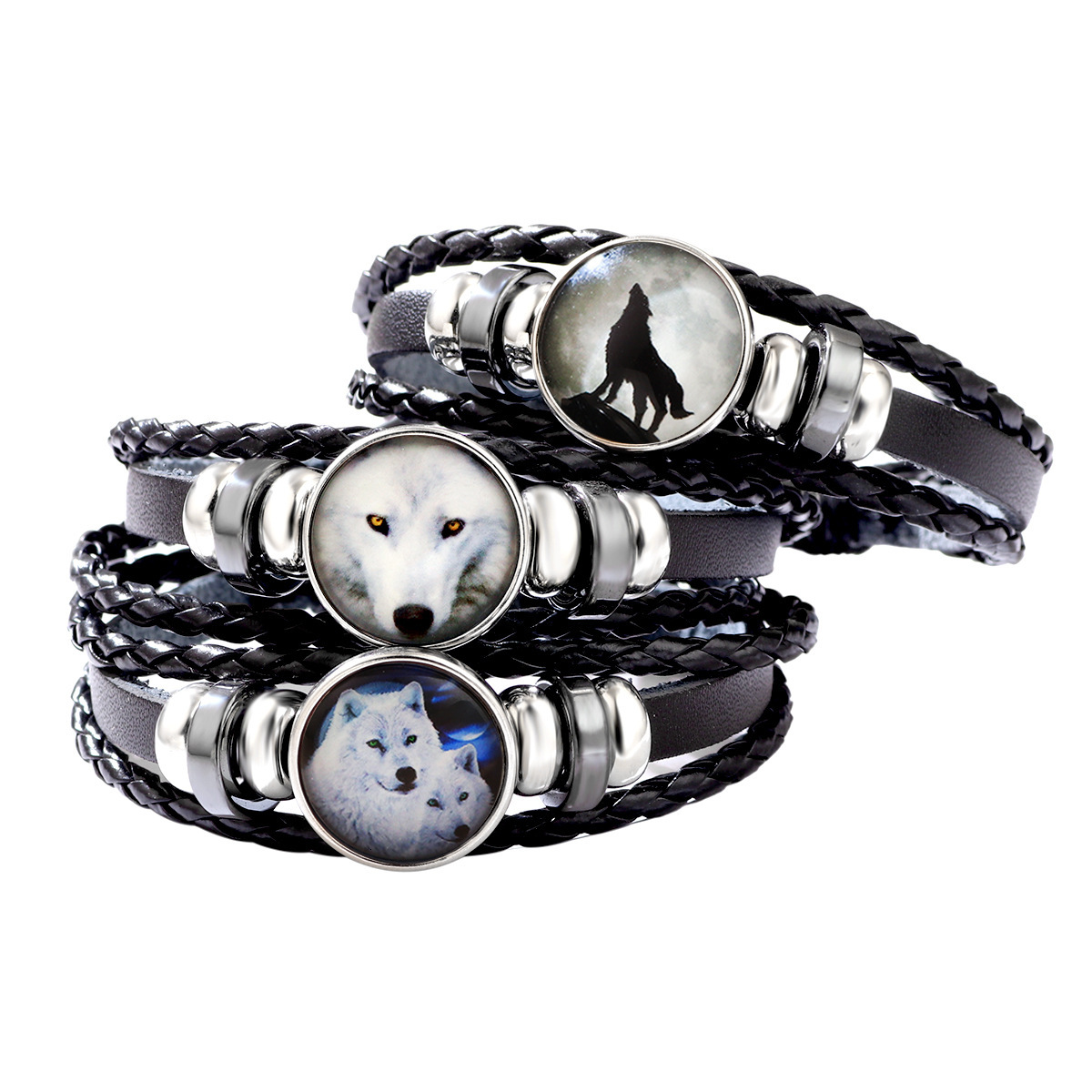 New Luminous Animal Wolf Series PU Trendy Adjustable Rope Leather Bracelet for Men and Women ddmymoon