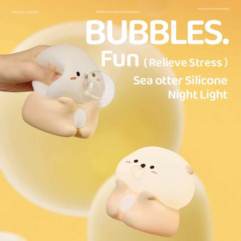 Adorable BubbleBlowing Otter Silicone Night Light Soft Glow for Bedside Lamp Funny Kid Gift for Toddler Safe Cute Nursery Decor C250913