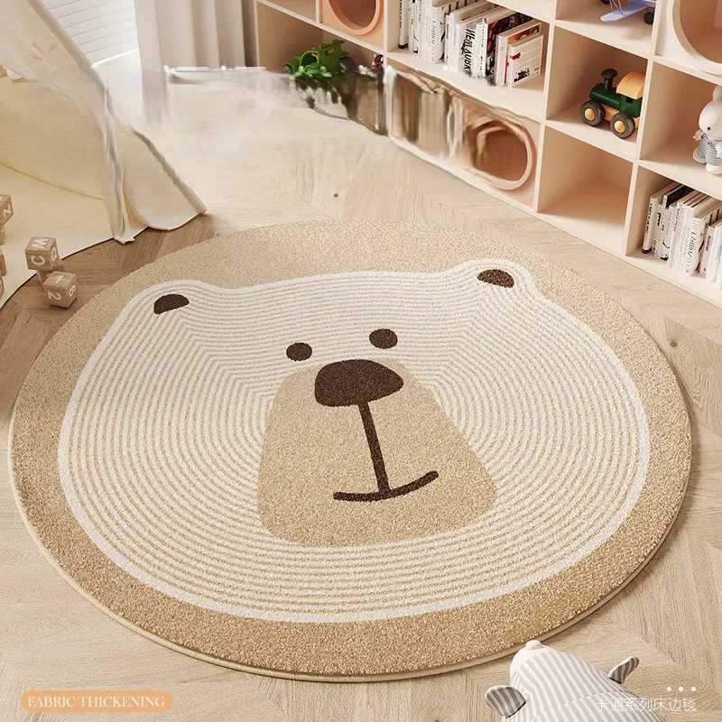 VIKAMA Cartoon Bear Round Bedroom Bedside Imitation Cashmere Carpet Childrens Room Home Sofa AntiSlip Carpet Home Decoration C250913