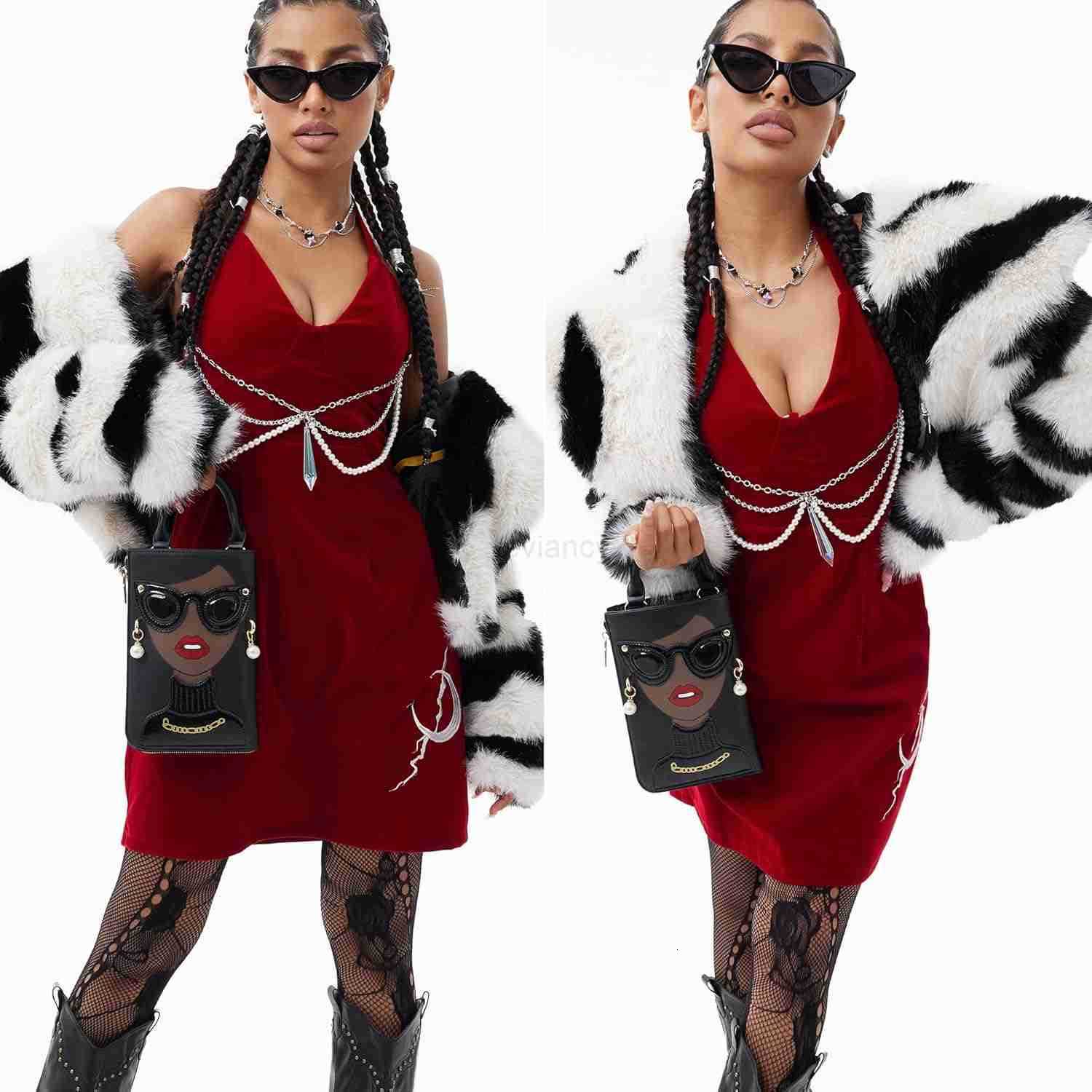 Women Novelty Lady Face Shoulder Bags Funky PU Leather Top Handle Satchel Handbags Clutch Purse for WomenW250913