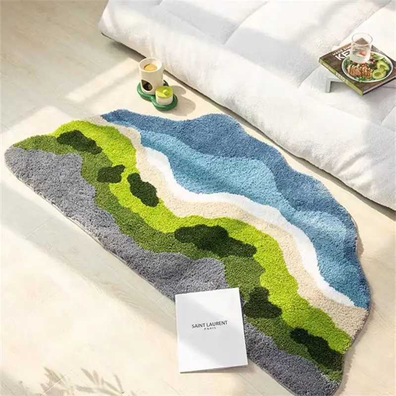 Super Soft Bedside Carpet Irregular Moss Pattern AntiSlip Fluffy Bathroom Mats Absorbent Kitchen Floor Rug Shaggy Carpet Home C250913