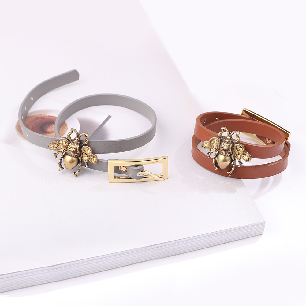 Creative Fashion Bronze Little Bee Runway PU Leather Bracelet Yiwu Accessories ddmymoon