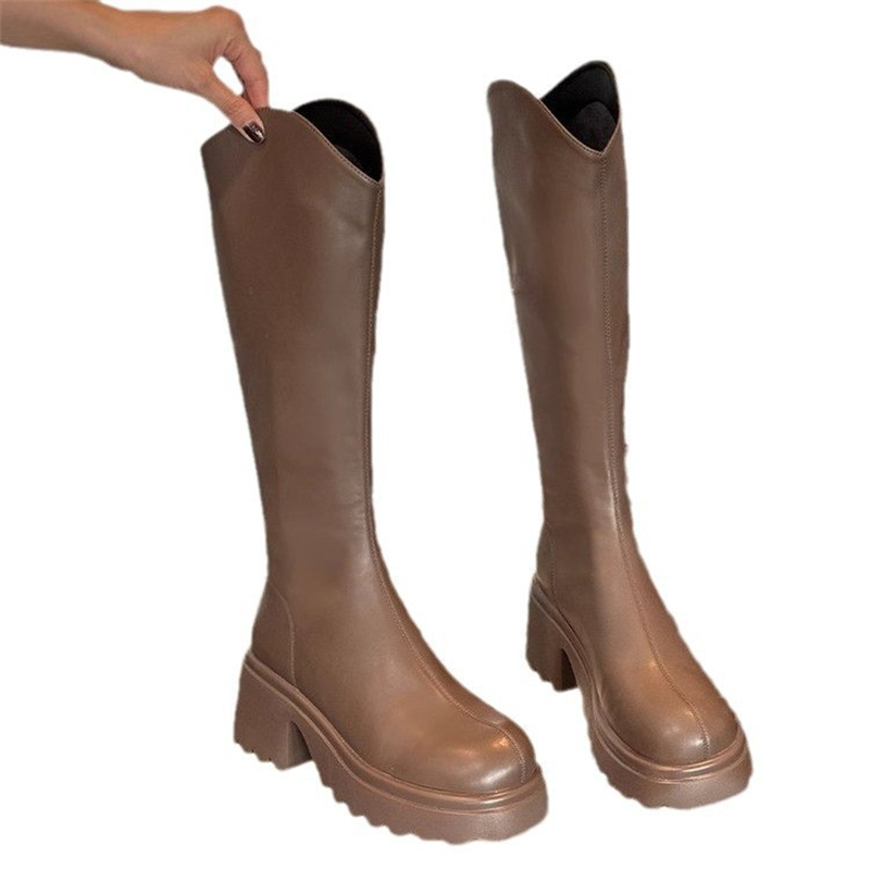 Free shipping designer high quality Versatile thick soled long boots women autumn winter short knight boots below knee high boots women