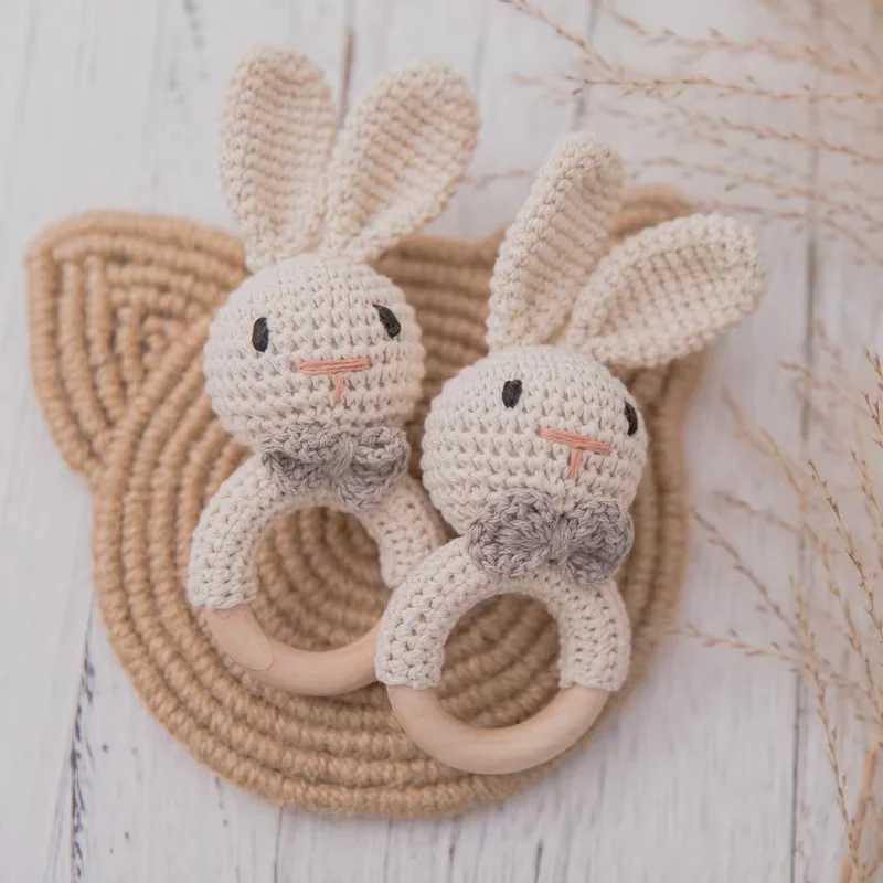 Baby Crochet Rattle Wooden Teether Toy BPA Free Wood Rodent Rabbit Rattle Baby Mobile Play Gym Newborn Educational Music Toys C250913