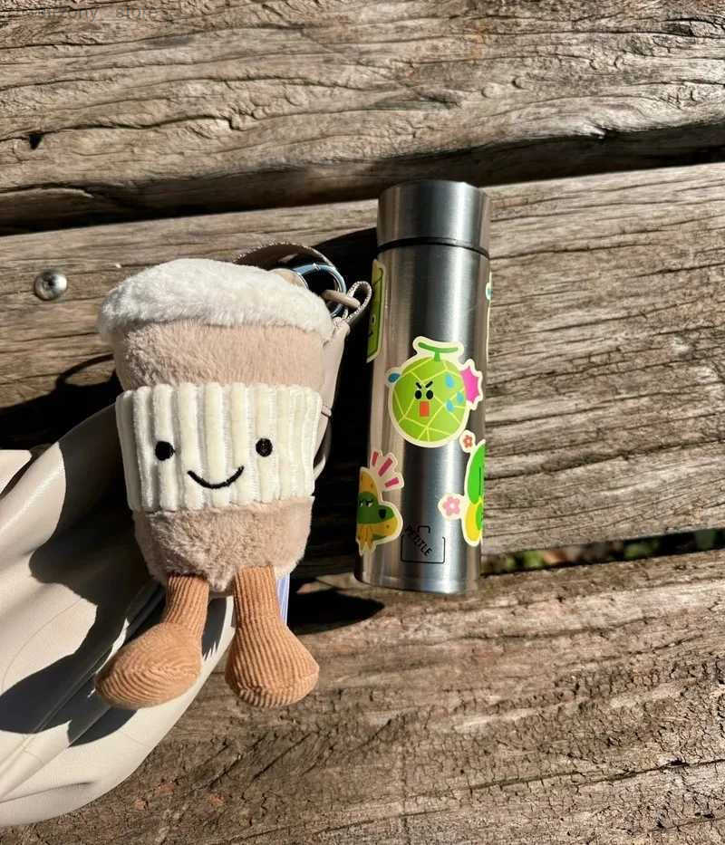 Cute Cat Keychain 15cm Jelly Cat Coffee Cup Pendant Fun Stuffed Animal Bag Charm US EU Gift Z250911