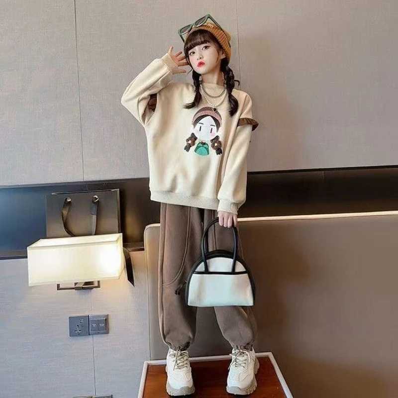 Sweatshirt Set Print Cartoon Top Pants 2Piece Sets for Girl Autumn Winter Suit Korean Childrens Clothes 2025 Outfits Kids C250913