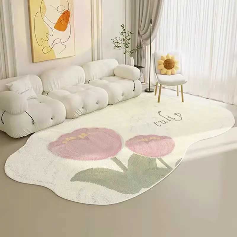 Ins Fresh Style Carpets for Living Room Fluffy Soft Bedroom Decor Flower Carpet Irregular Shape Plush Rug Home Thicken Study Mat C250913