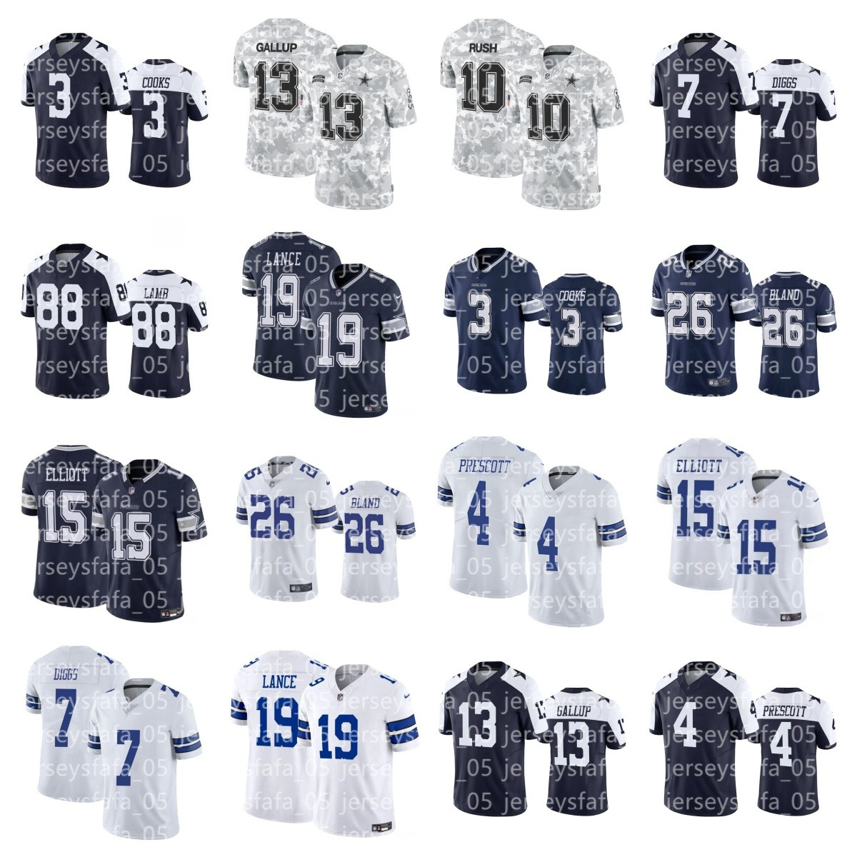 NFL Cowboys Jersey Ceedee Lamb DaRon Bland Deuce Vaughn Jake Ferguson Trevon Diggs Micah Parsons Cooper Rush Brandon Aubrey Mazi Smith Michael Gallup Trey Lance