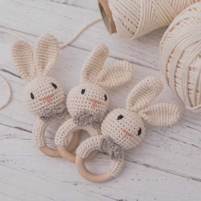 Baby Crochet Rattle Wooden Teether Toy BPA Free Wood Rodent Rabbit Rattle Baby Mobile Play Gym Newborn Educational Music Toys C250913