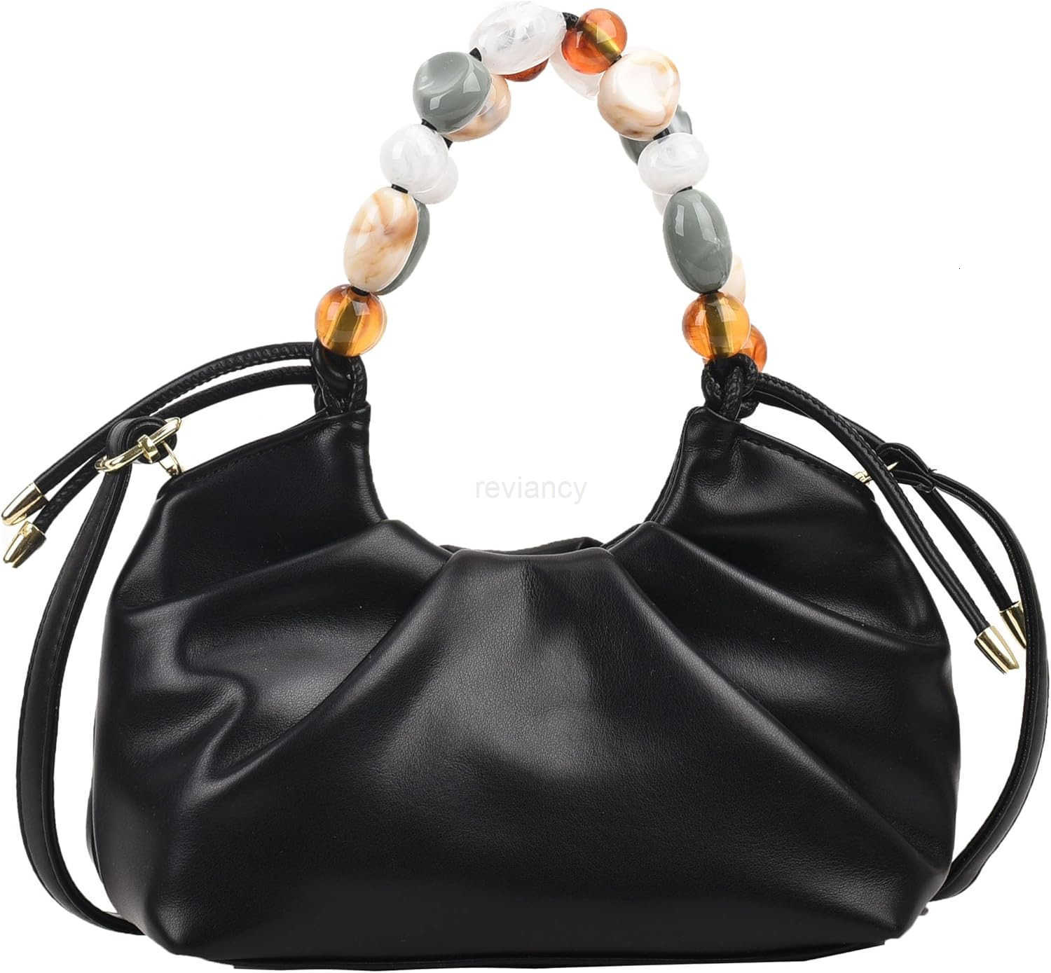 Women Top Handle with Colorful Beads Handbag Classic Soft Vegan Leather with Detachable Shoulder Strap SmallW250913