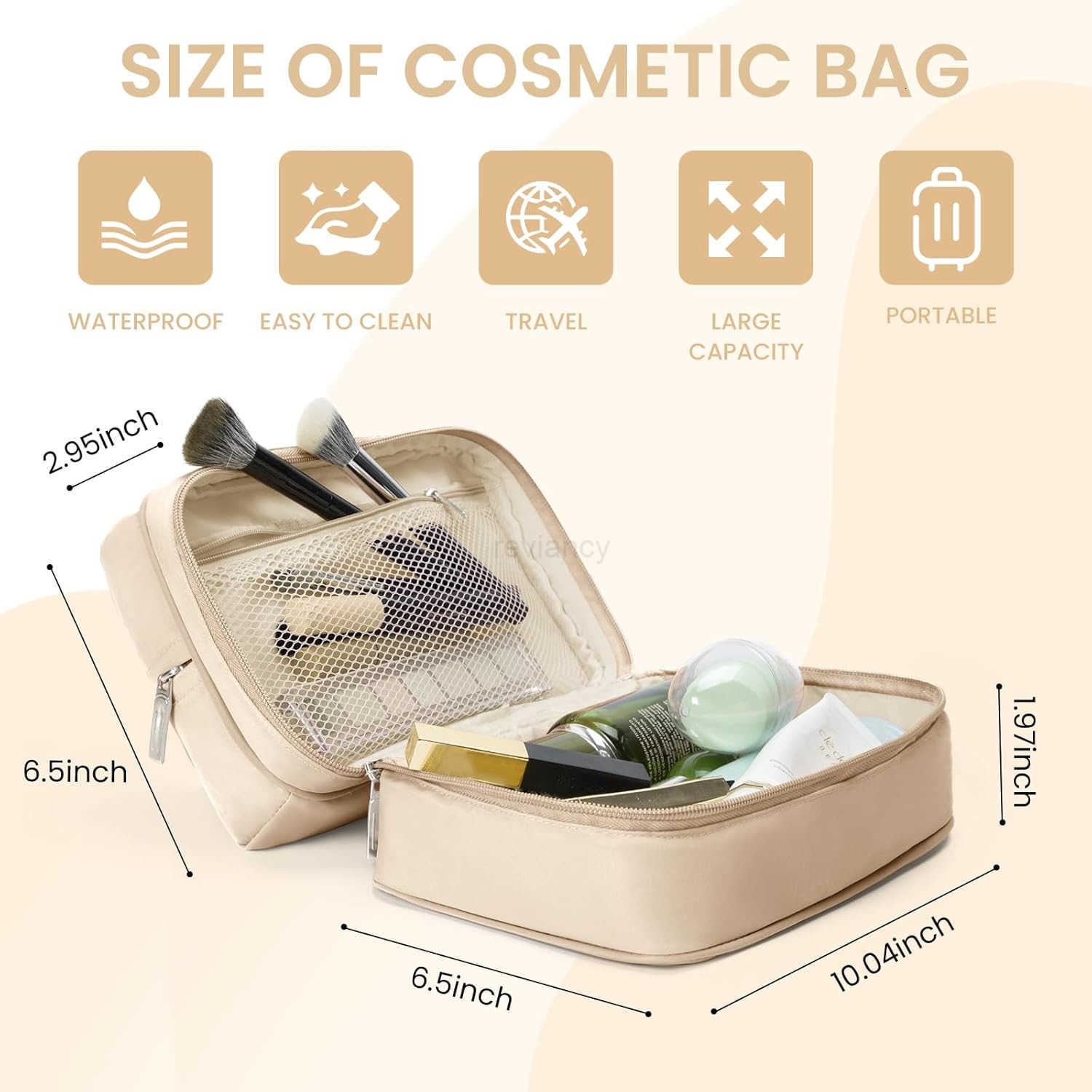 Travel Cosmetic Bag Women Portable Makeup Case Organizer Wideopen Toiletry Pouch for Cosmetics Toiletries khakiW250913