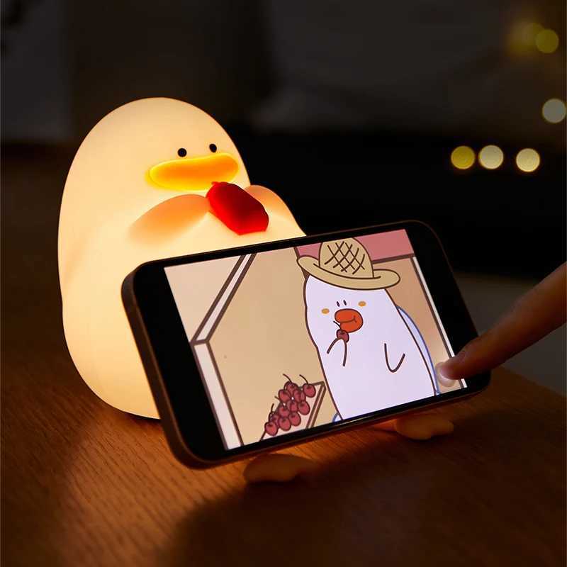 LED Night Light Rechargeable Duck Night Lamp Silicone Dimmable Lamps Bedside Nightlights Room Decor Kids Gift C250913