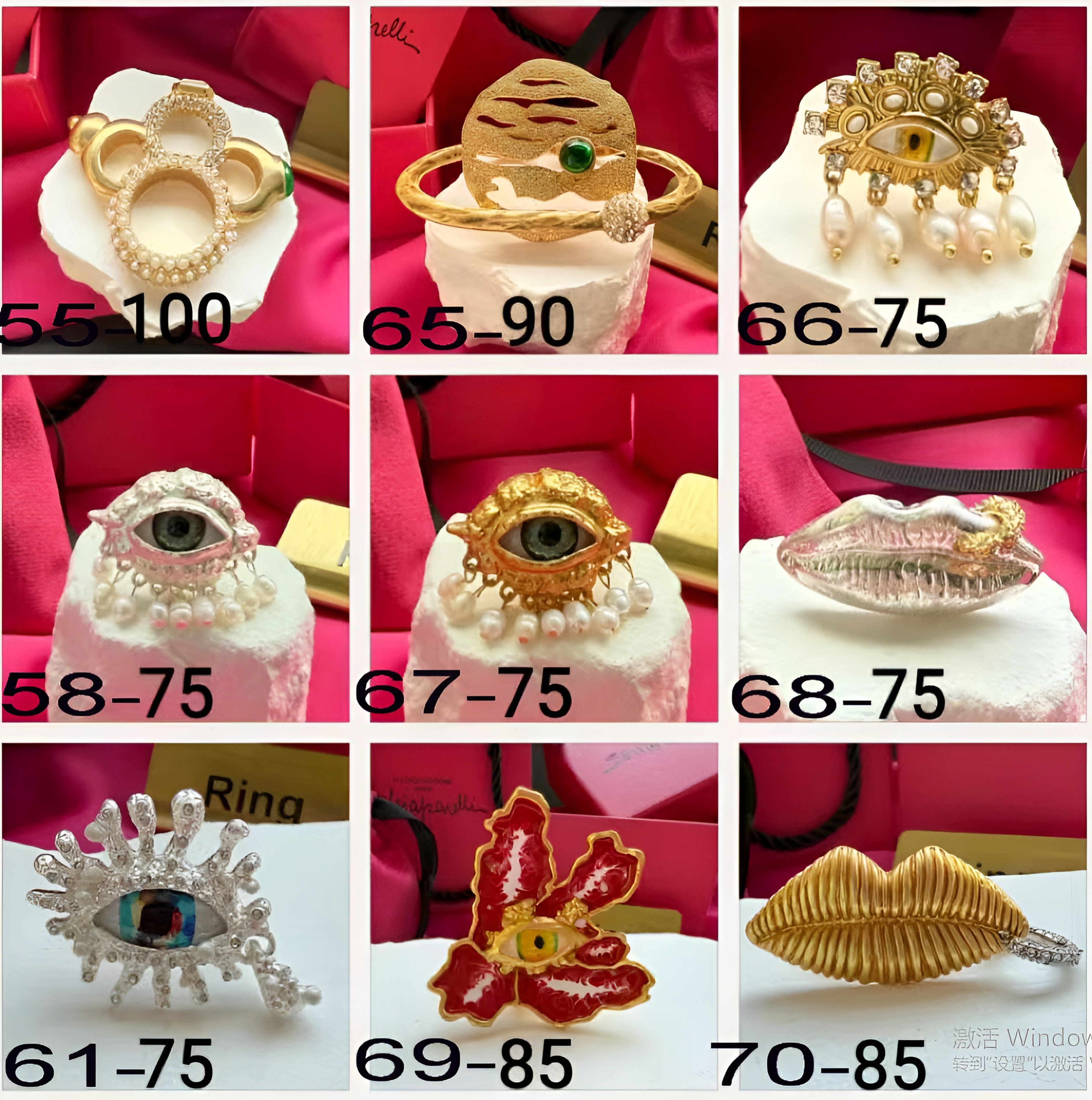 New Designed exaggerated flower ring eye tooth ears mouth lips nose ALLIGATOR TROMPE L'OEIL RINGS Gold silver Designer Jewelry Schiaparelli-R53-72-03