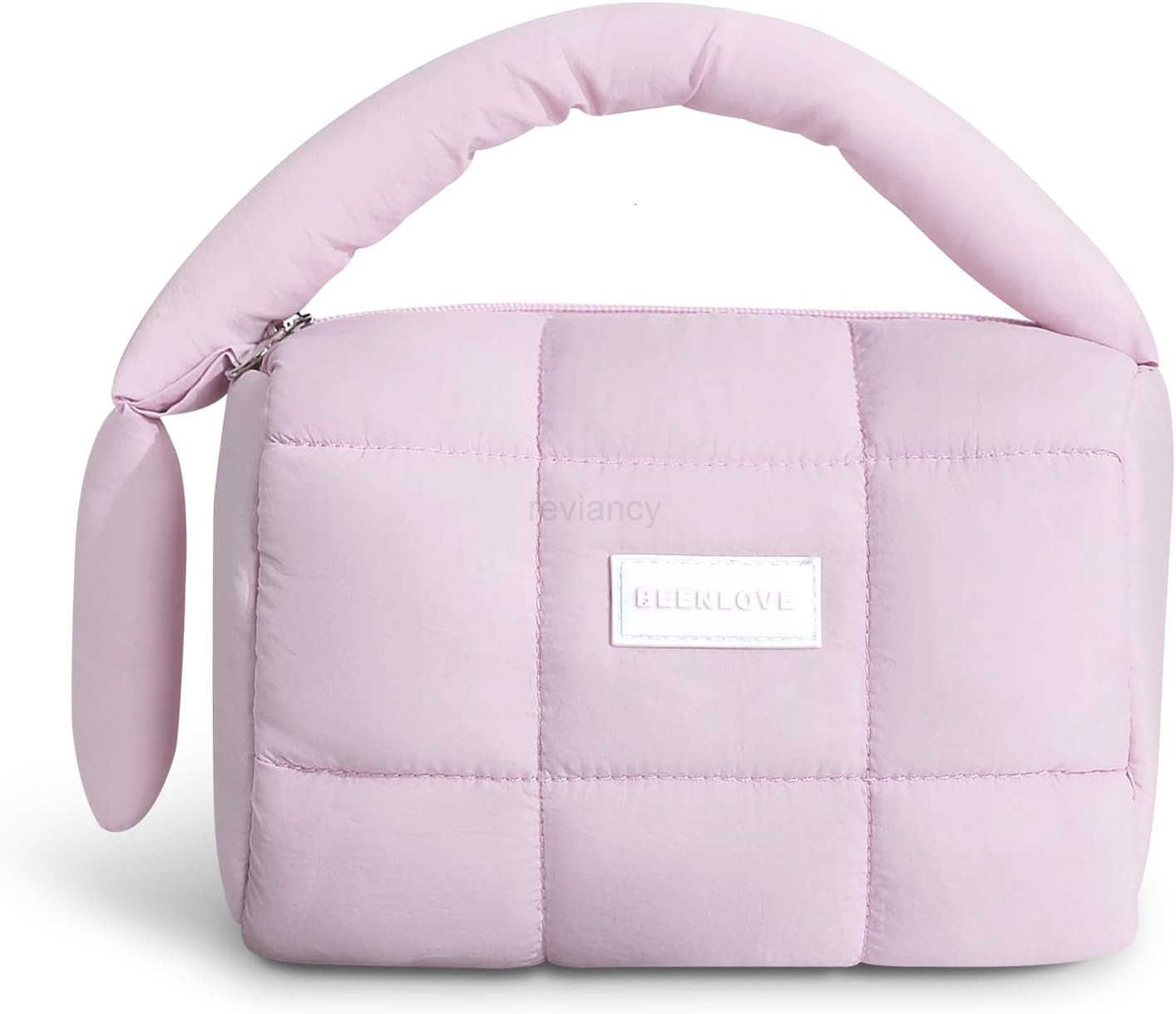 Cute Puffy Makeup Bag with Handle Quilted Cosmetic Organizer Bag Waterproof Travel Toiletry Pouch Portable Handbag with Zipper for Women and Girls Pin