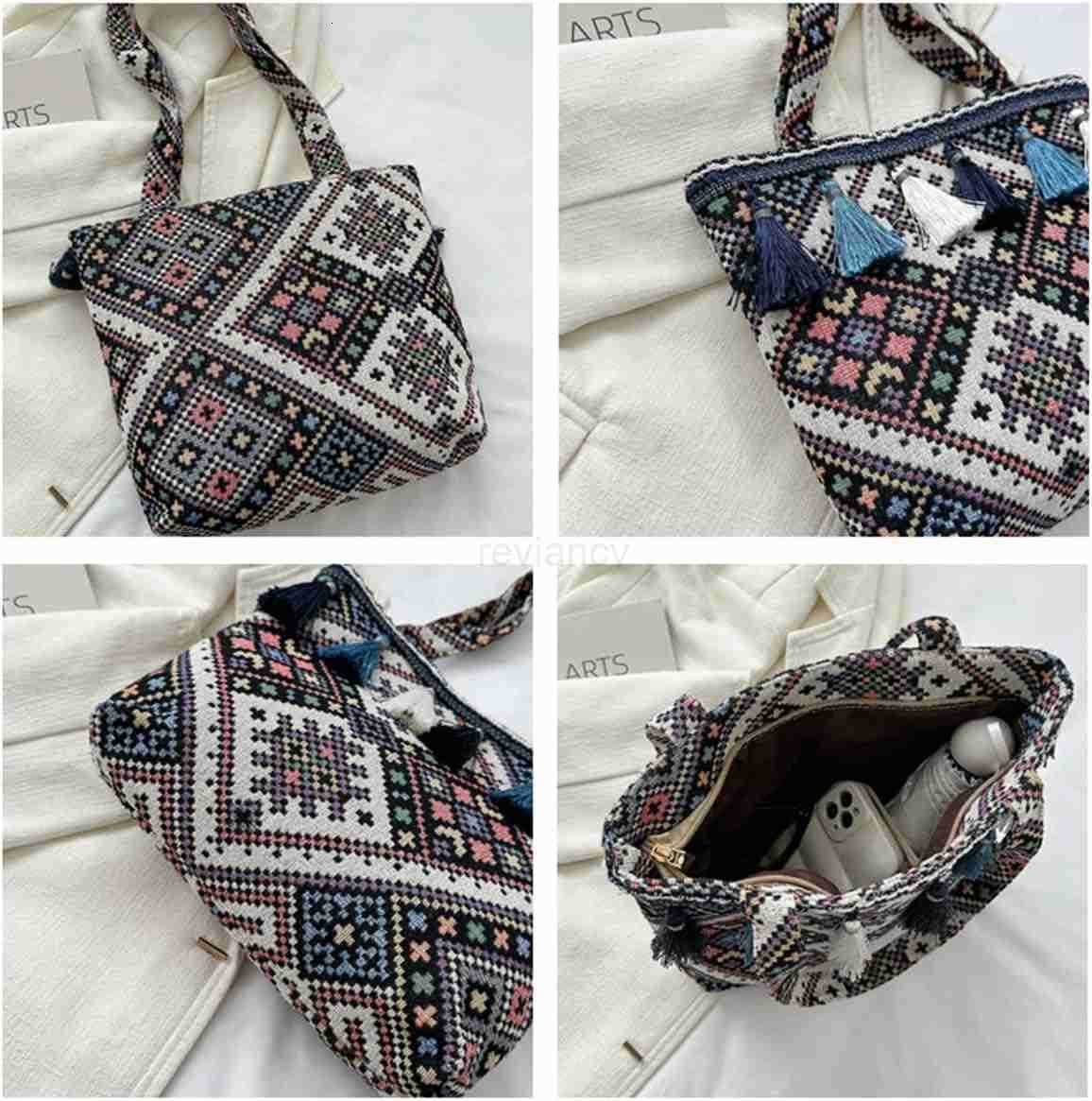 Style Tassels Shoulder Tote Bag for Women Bohemian Retro Large Capacity Canvas Handbag Top Handle BagW250913