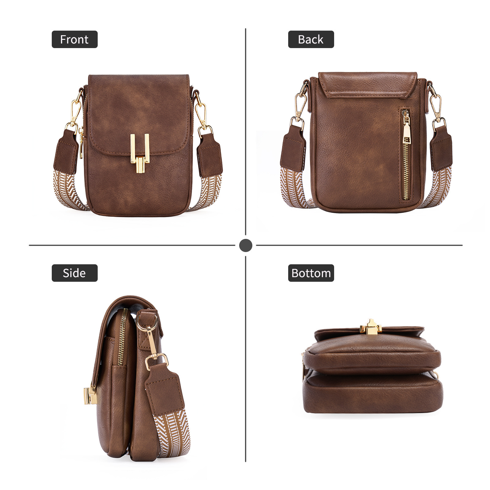 2025 New Crossbody Phone Wide Strap Single Shoulder PU Soft Leather Double Layer Women's Bag ddmymoon