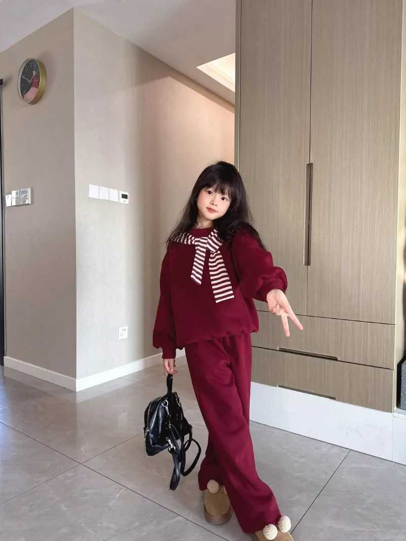 Sweatshirt Set Casual Twopiece Hoodie Shawl Top Pants 2Piece Kids Winter Clothes Autumn Wear 2025 Girl Clothing Girlss Sets C250913