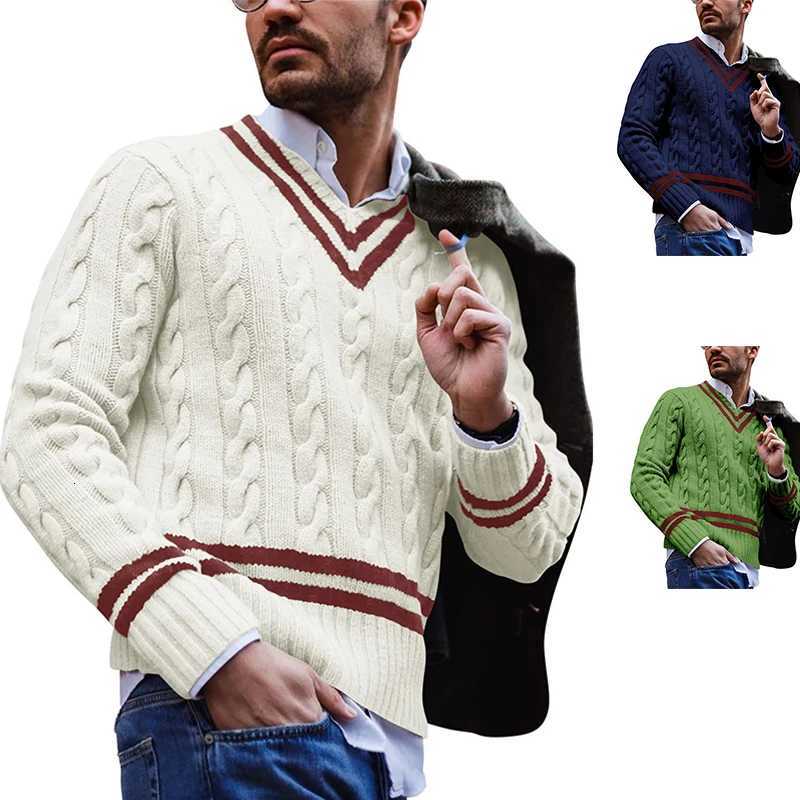 All Match Knitted Preppy Sweater Mens Casual Warm High Stretch V Neck Pullover Sweater For Teenager Student Fall Winter W250905