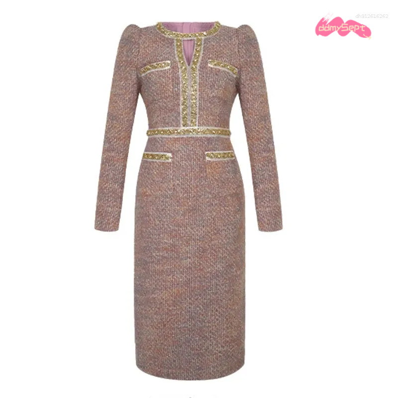 Two Piece Dress Women Clothes Vintage Tweed Hollow Sexy O-Neck Slim Midi Pencil Elegant Fashion Evening Party Vestidos Formal Ocn ddmythur