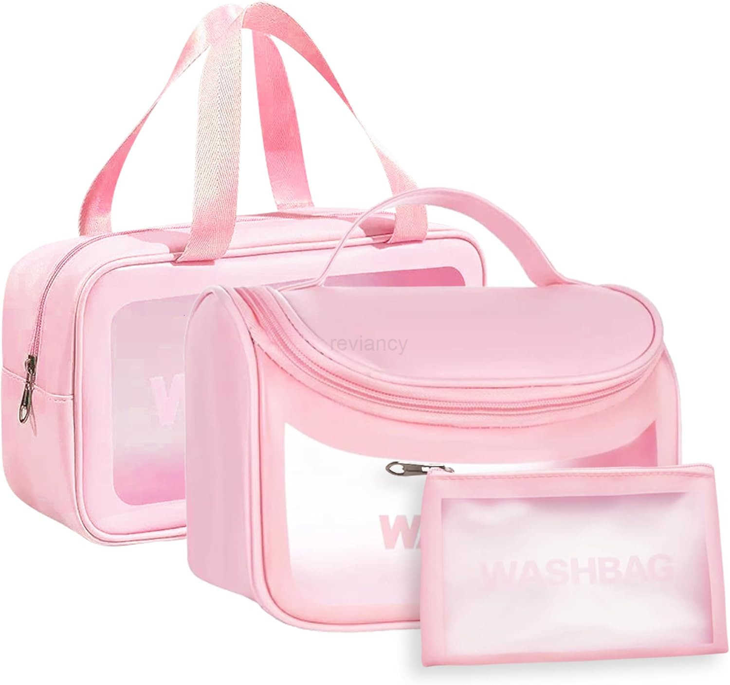 3Pack Travel Toiletry Bag Set Waterproof PVC Makeup Bag Translucent Hanging Toiletry Bag for Women Different Size Makeup Organizer with Handle Zipper 