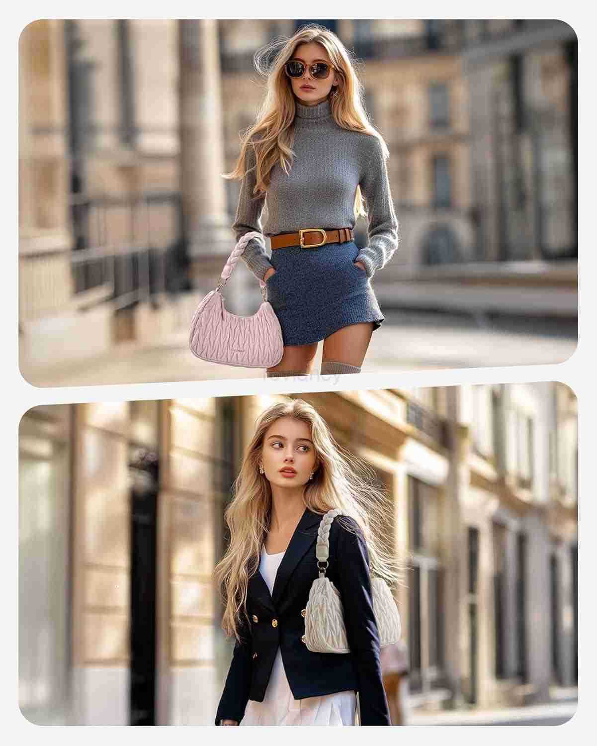 Small Shoulder Bags for Women Puffy Cute Purses for Women with Woven TopHandle Quilted Crescent Hobo HandbagW250913