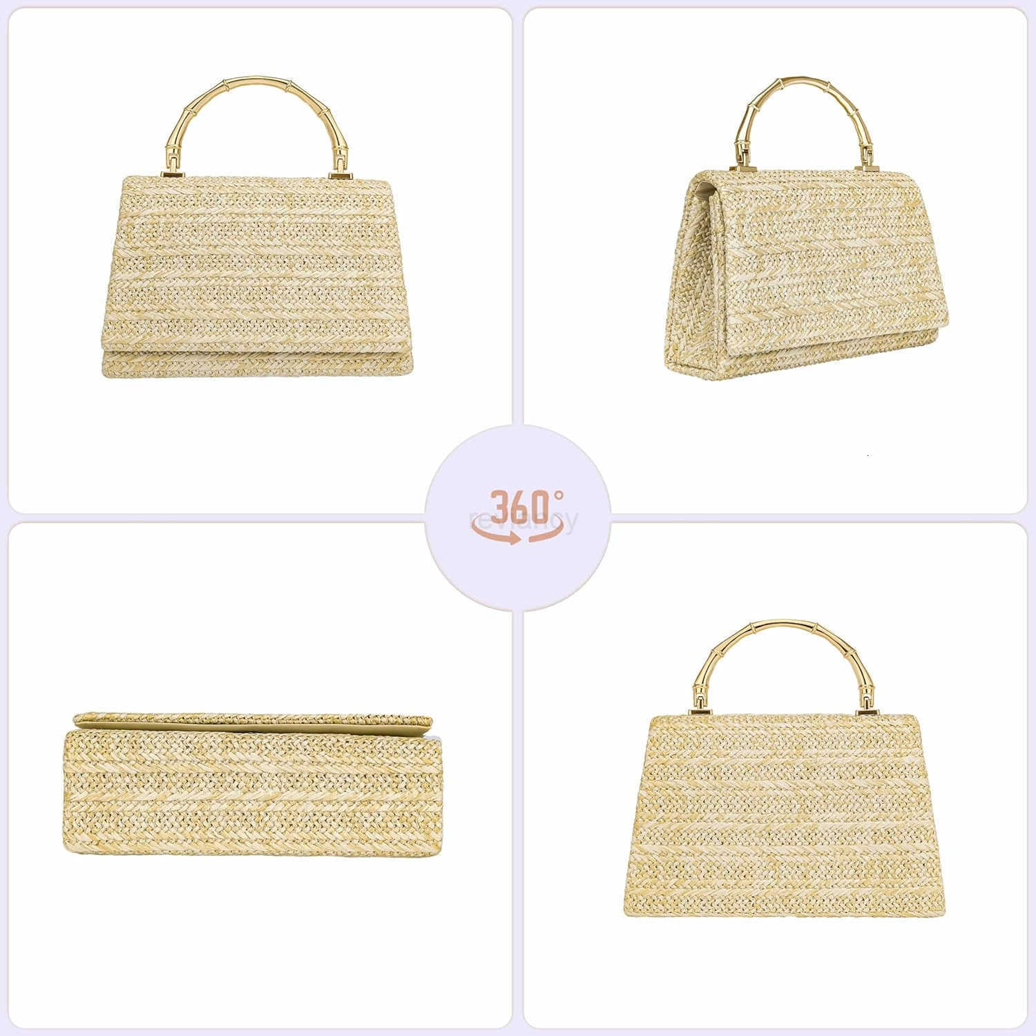 Straw Purses for Women Summer Woven TopHandle Evening Handbags wBamboo Handle Chain Strap Small Boho Beach Clutch Crossbody Party Bags for Wedding Coc