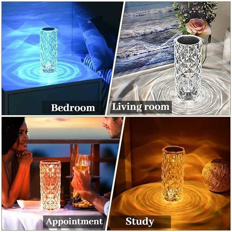 LED Crystal Table Lamp Rose Light Projector 16 Colors Touch Night Light Romantic Diamond Atmosphere Light for Home Bar Decor C250913