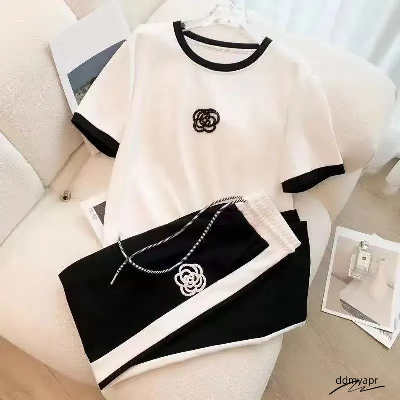 Designer Casual Sports Suit For Women Summer Thin Street Fashionable Trendy Youthful Wide-Leg Pants Fashion Two-Piece Set ddmyapr