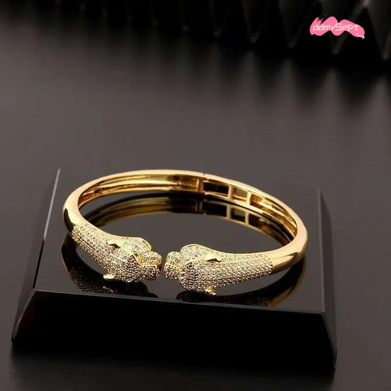 Leopard Print Open Cuff Bracelet - Gold Plated Hip Hop Bangle with Zircon Stones | Animal Jewelry for Women & Men ddmythur