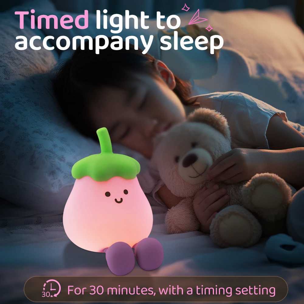 Silicone Cartoon Eggplant Night Light Rechargeable Timing Nursery Sleeping Lamp For Kids Room Beside Nighilights C250913