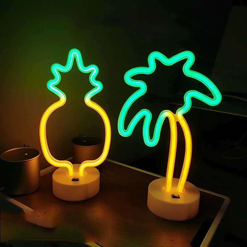 Room Decor Flamingo Clover Coconut Tree Cactus Neon Light Sign LED Night Light USB Or Battery Table Lamp For Home Decorations C250913