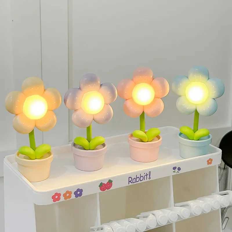 Mini LED Flower Night Light Cute Small Table Lamp Desktop Ornament Bedside Bedroom Ambient Lights Children Toy Kids Holiday Gift C251122