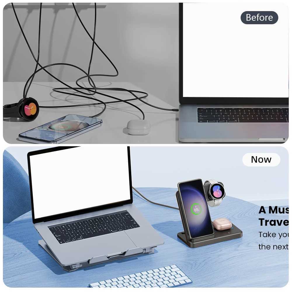 Foldable 3in1 Wireless Charger Stand For Galaxy Watch 7 6 5 4 S24 S23 S22 S21 S20 Note 20 Z flip 6 5 4 Buds 3 2 Pr