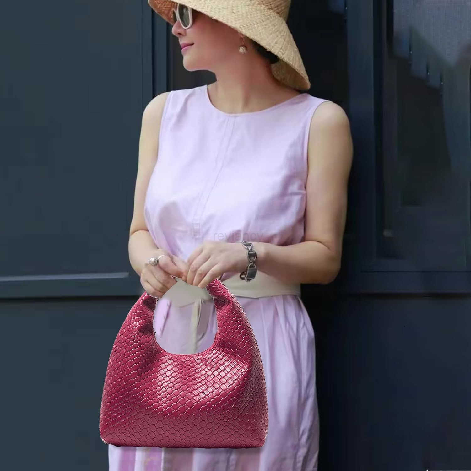 Bag for Women Top Handle Shoulder Bag PU Leather Woven Tote Handbag Purses for WomenW250913