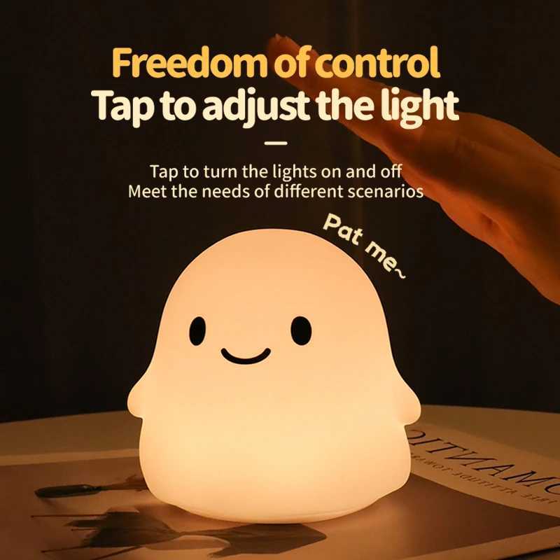 Cute Silicone Ghost Night Light Touch Dimming Daycare Night Light Rechargeable Timed Bedside Table Lamp Halloween Decorate Gift C250913